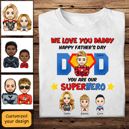Superhero Dad And Kids - Personalized Apparel - Gift For Father, Family, Father's Day