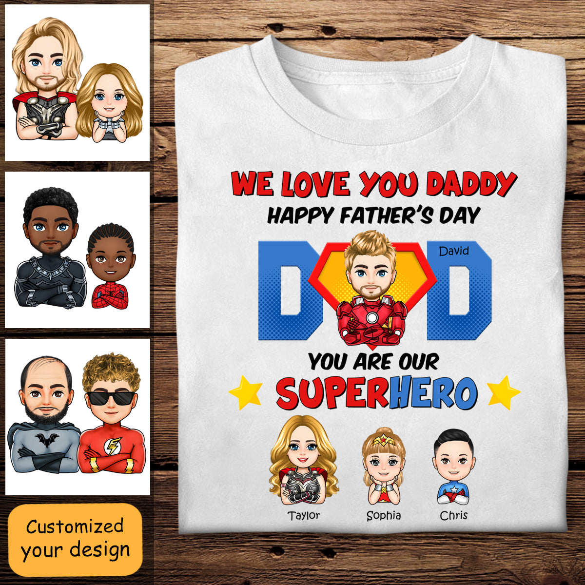 Superhero Dad And Kids - Personalized Apparel - Gift For Father, Family, Father's Day