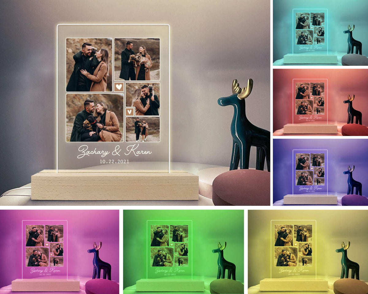Personalized Couple Photo LED Light, Custom Photo Couple Plaque, Photo Collage Gift, Gifts For Couple, Valentine's Day Gifts