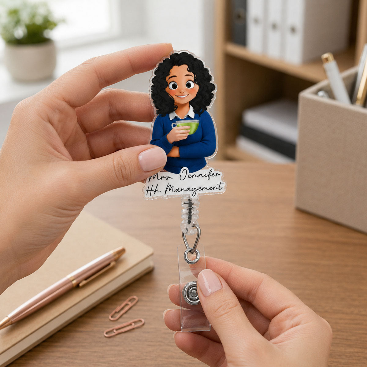 Christmas Teacher, Coworker, Boss With Name - Personalized Acrylic Badge Reel - Christmas Gift