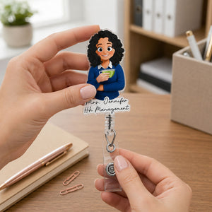 Christmas Teacher, Coworker, Boss With Name - Personalized Acrylic Badge Reel - Christmas Gift