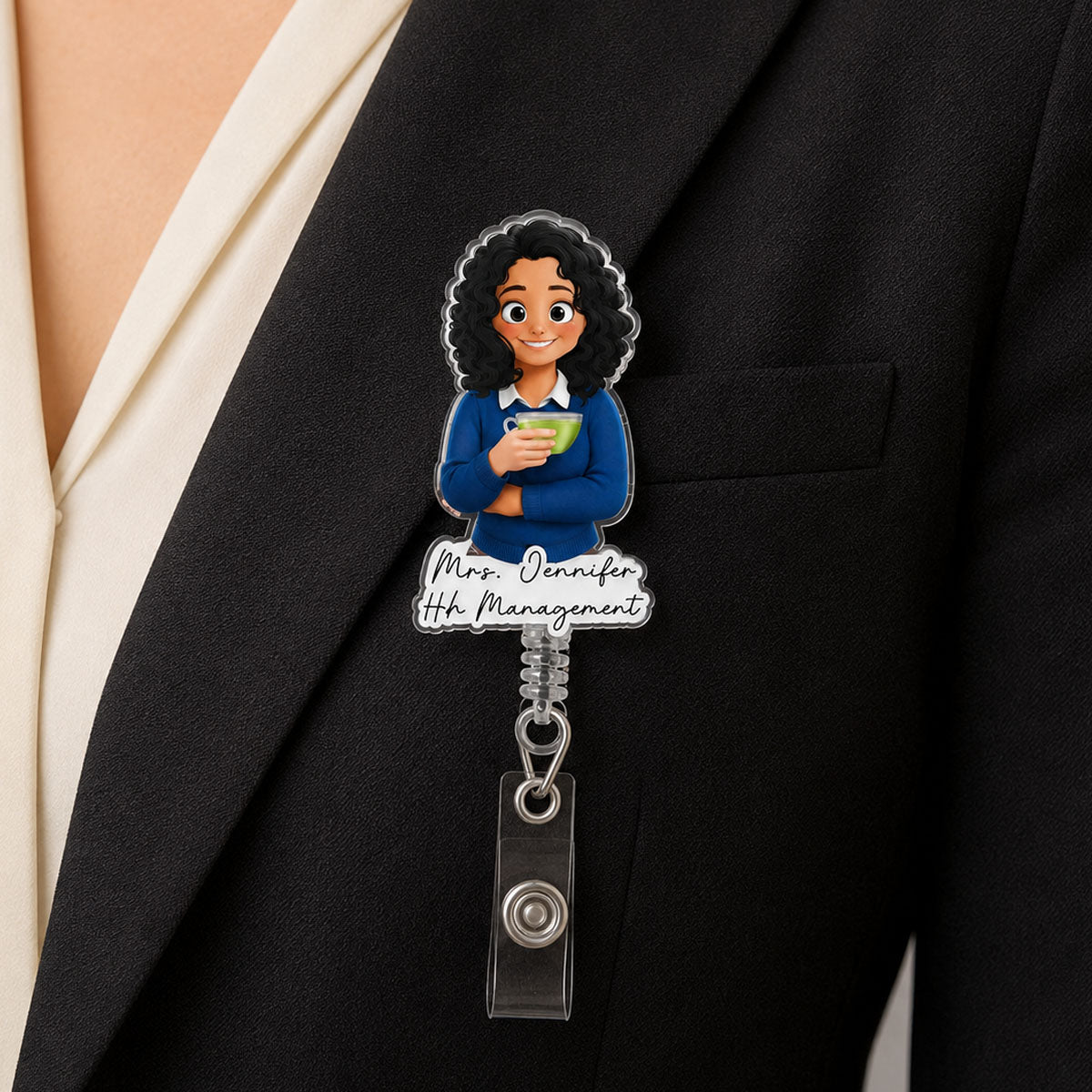Christmas Teacher, Coworker, Boss With Name - Personalized Acrylic Badge Reel - Christmas Gift