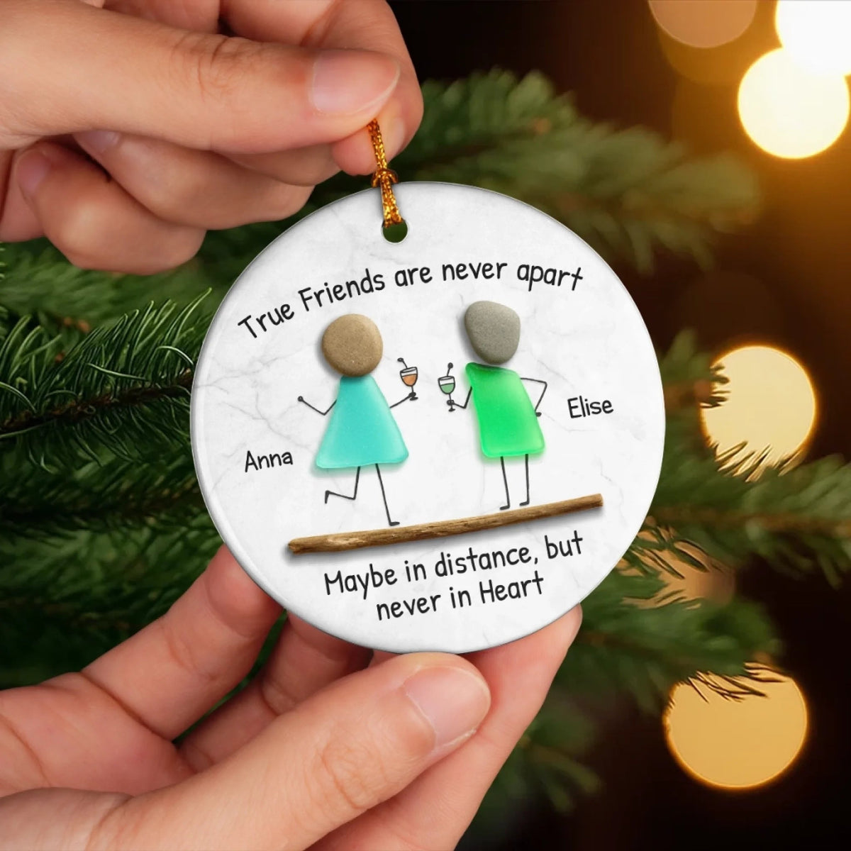 True Friends Never Apart Sea Glass - Personalized Ceramic Ornament - Christmas Gift For Friends