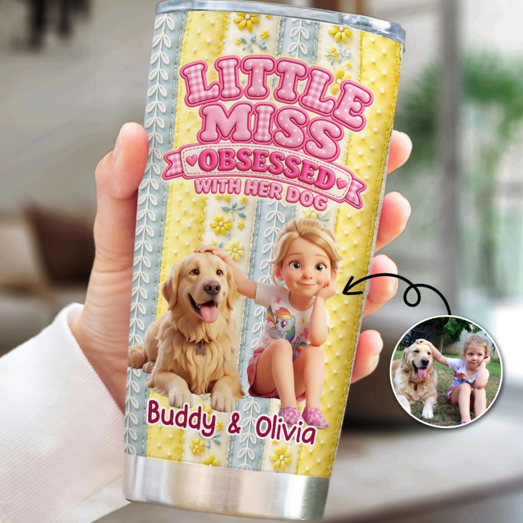 Little Miss Obsessed With Her Dogs - Personalized 3D Inflated Effect Tumbler