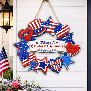 Welcome To Grandpa & Grandma House America 250th Anniversary - Personalized Wood Sign - 4th of July Decoration