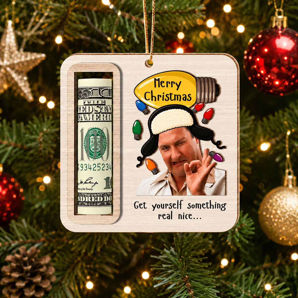 Cousin Eddie Wooden Money Holder Ornament – Funny Christmas Cash Gift Holder