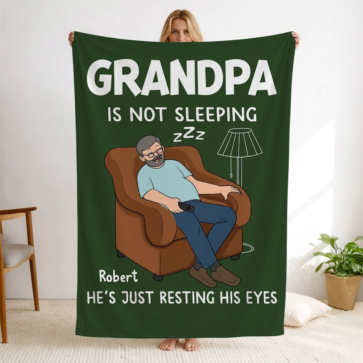 Custom Blanket - Personalized Father's Day Birthday Gifts For Dad, Grandpa - Dad s Favorite Hobby Is Napping