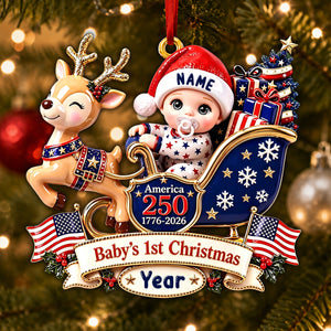 Baby's 1st Christmas In Sleigh America 250th Anniversary - Real 3D Raised Ornament