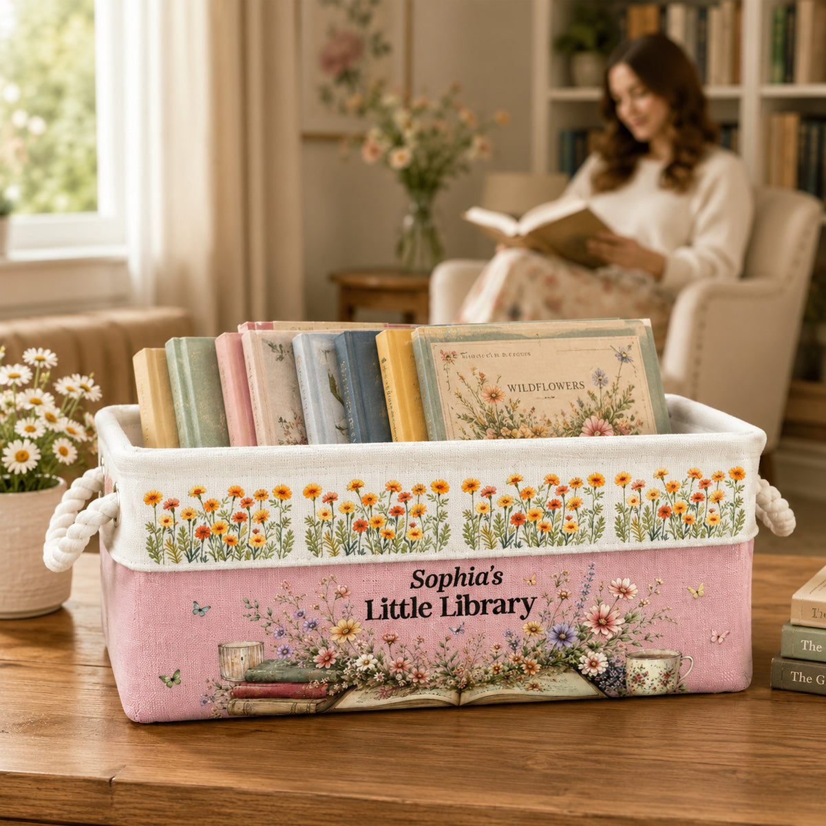 Custom Storage Basket - Personalized Bookish Gifts For Book Lovers, Bookworms, Readers - Happiness Is A Full Bookshelf