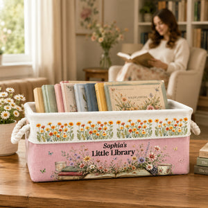 Custom Storage Basket - Personalized Bookish Gifts For Book Lovers, Bookworms, Readers - Happiness Is A Full Bookshelf