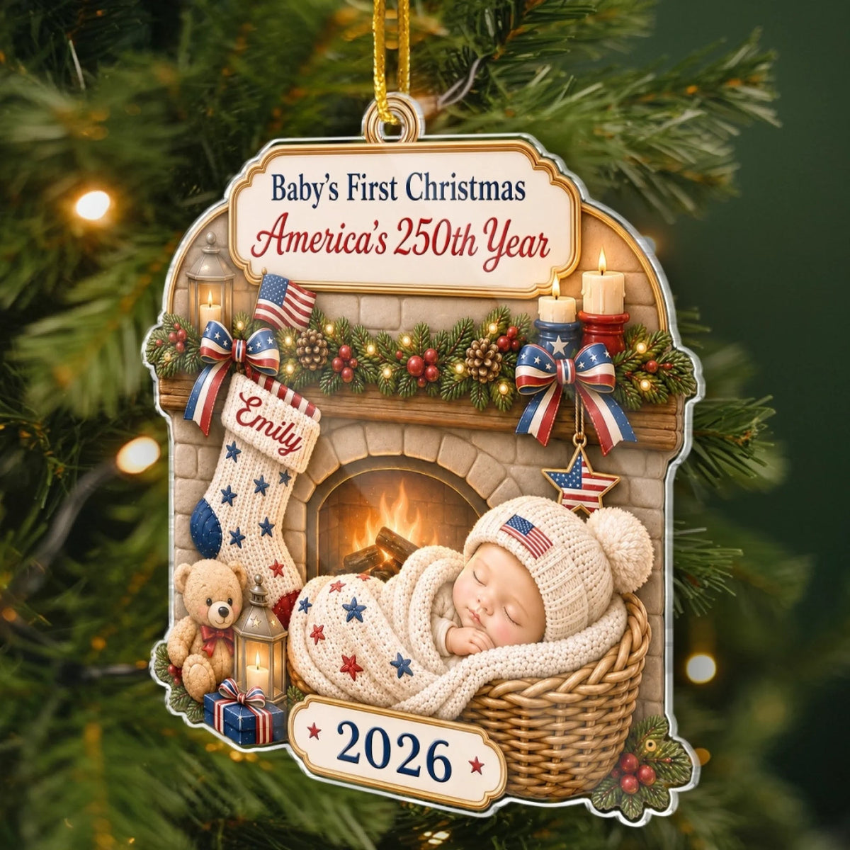 Baby's First Christmas - Custom First Christmas Acrylic Ornament - Personalized America 250th Anniversary Christmas Gifts