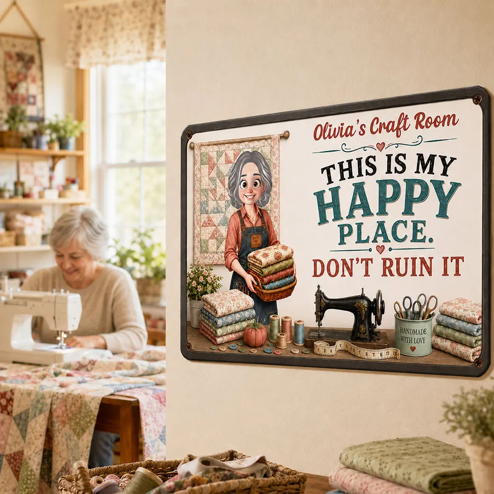 This Is My Happy Place Don't Ruin It Sewing Girl - Personalized Metal Sign