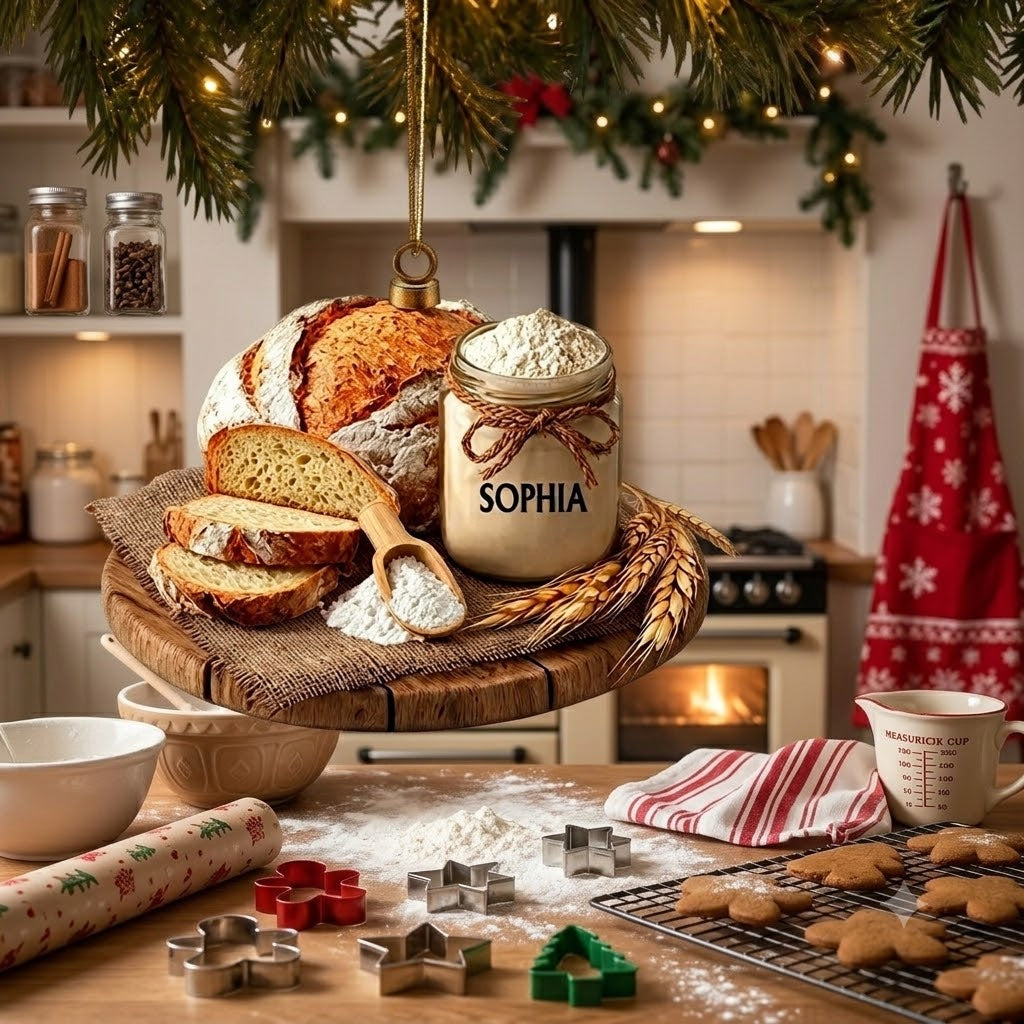 Rustic Christmas Bakery Ornament, Artisan Bread & Baking Holiday Ornament.