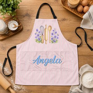 Custom Name & Birth Flower Striped Pattern - Personalized Apron