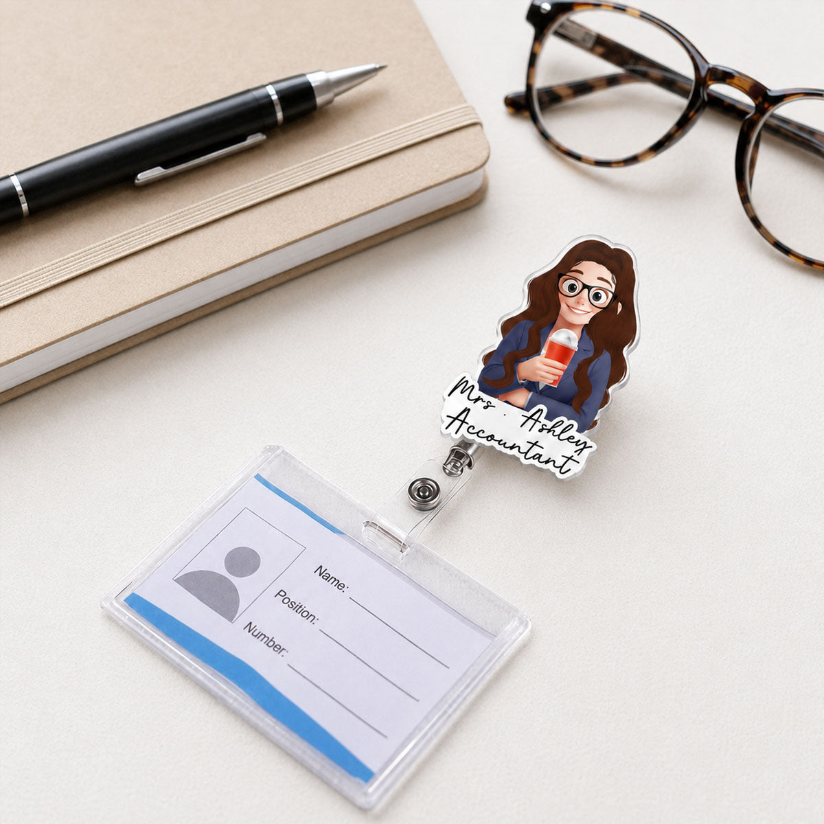 Custom Character For Teacher, Coworker, Boss With Name - Personalized Acrylic Badge Reel