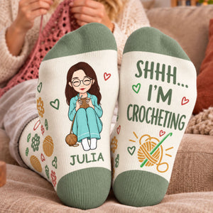 Personalized Crew Socks - Crochet, Knitting Gift For Craft Lovers - Hooked On Crochet