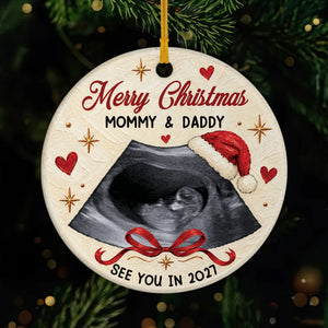 Merry Christmas Baby Photo Ceramic Ornament - Personalized Gifts for Mom-to-Be/Dad-to-Be