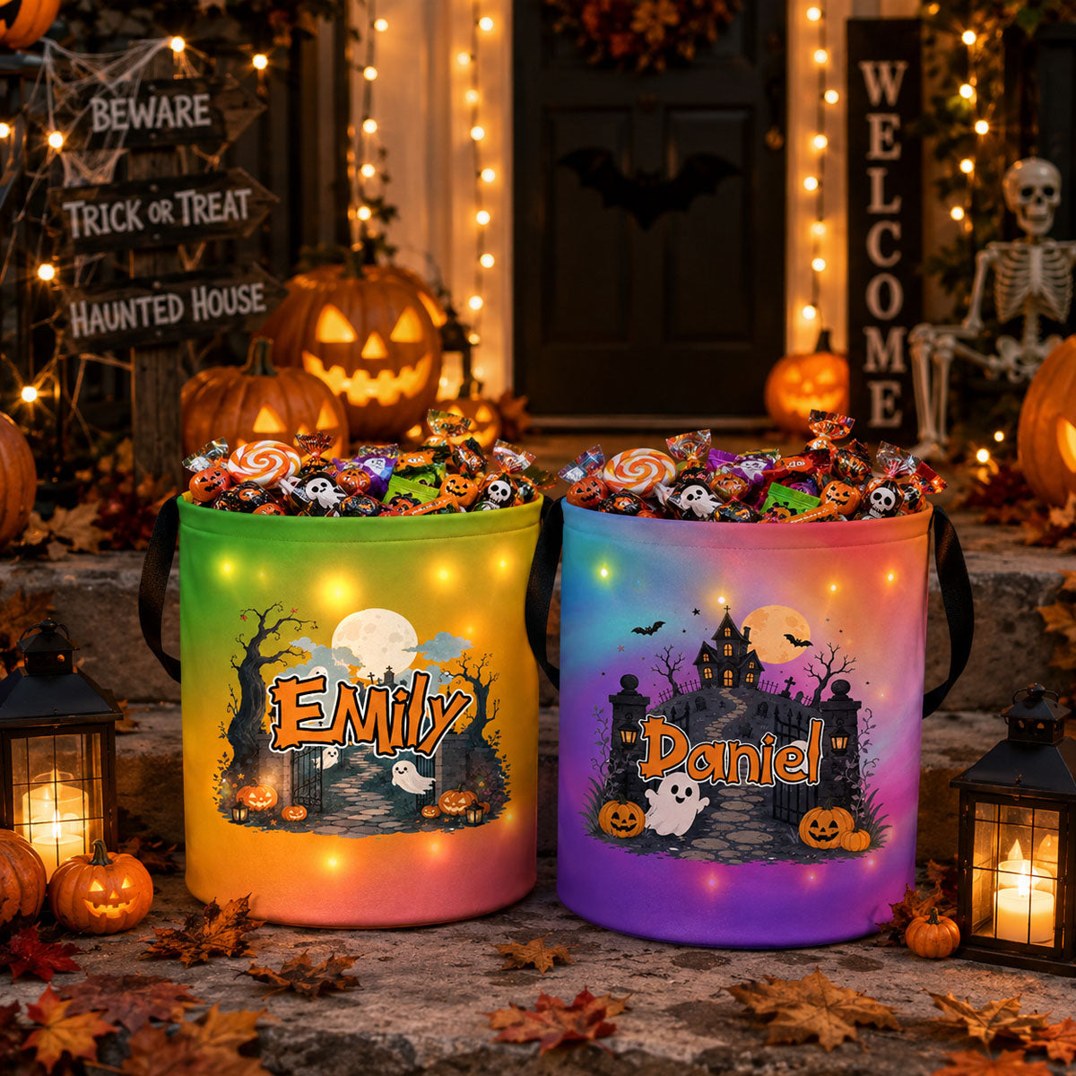 Custom LED Light Bucket Bag - Personalized Halloween Birthday Gifts For Kids - Tiny Trickster