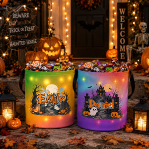 Custom LED Light Bucket Bag - Personalized Halloween Birthday Gifts For Kids - Tiny Trickster