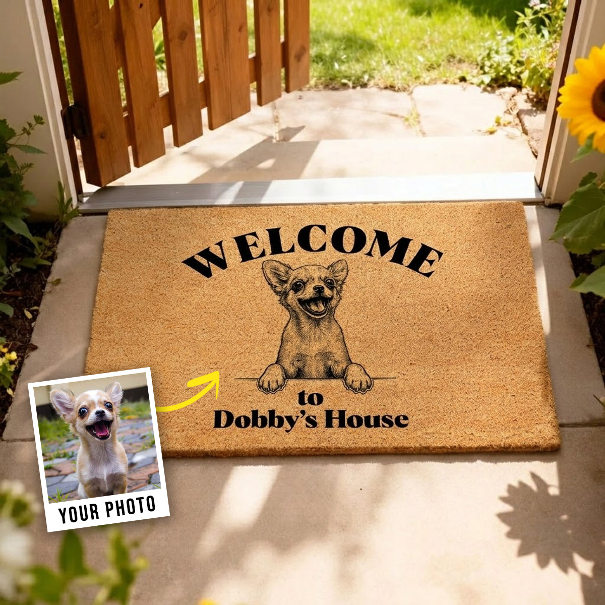 Personalized Pet Watercolor Portrait Doormat, Custom Dog Photo Welcome Mat