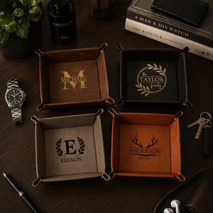 Leather Tray for Men, Personalized Fathers Day Gift, Engraved Vegan Leather Valet Tray, Custom Catch All Tray, Father's Day Gifts for Dad