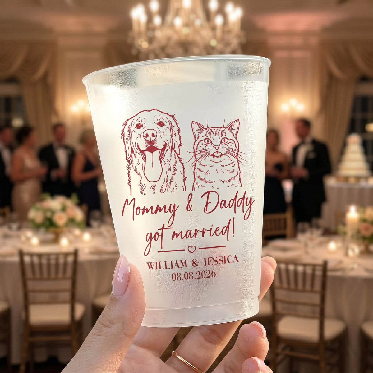 Mommy & Daddy Got Married Wedding Favors Sketch Line Art Photo - Personalized Cups