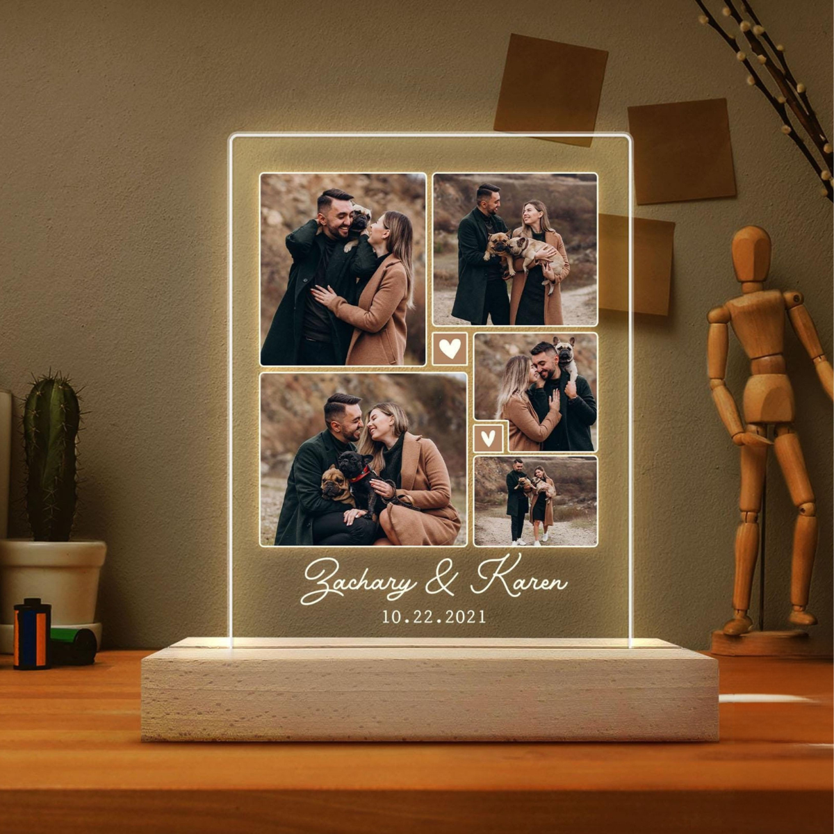 Personalized Couple Photo LED Light, Custom Photo Couple Plaque, Photo Collage Gift, Gifts For Couple, Valentine's Day Gifts