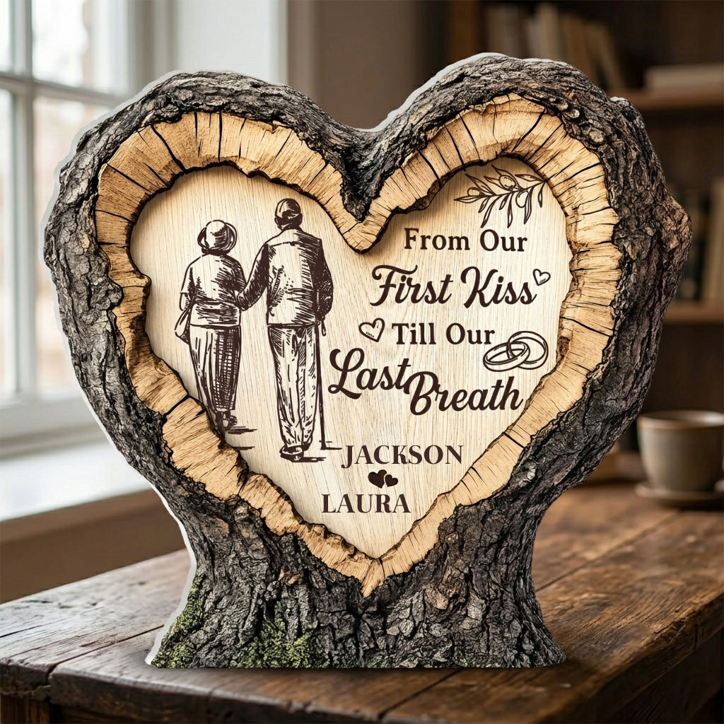 From Our First Kiss Till Our Last Breath - Personalized Wooden Block