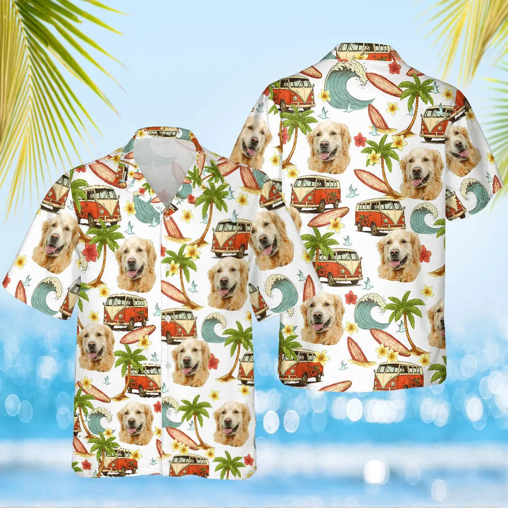 Summer Vibe Pattern Custom Dog Cat Face Personalized Hawaiian Shirt