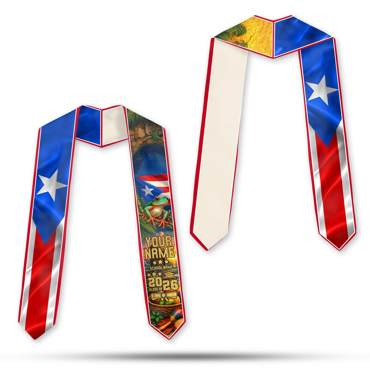 Puerto Rico Graduation Stole Class of 2026, Custom Name Boricua Flag Sash Coqui Design, Senior Grad Gift, College Gift