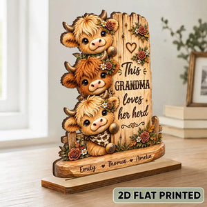 This Grandma Loves Her Herd - Personalized 2-Layered Wooden Plaque - Cozy Fall Decor for Grandma