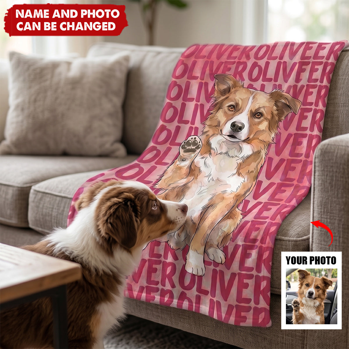 Custom Pet Portrait & Name Watercolor Style - Personalized Beach Towel