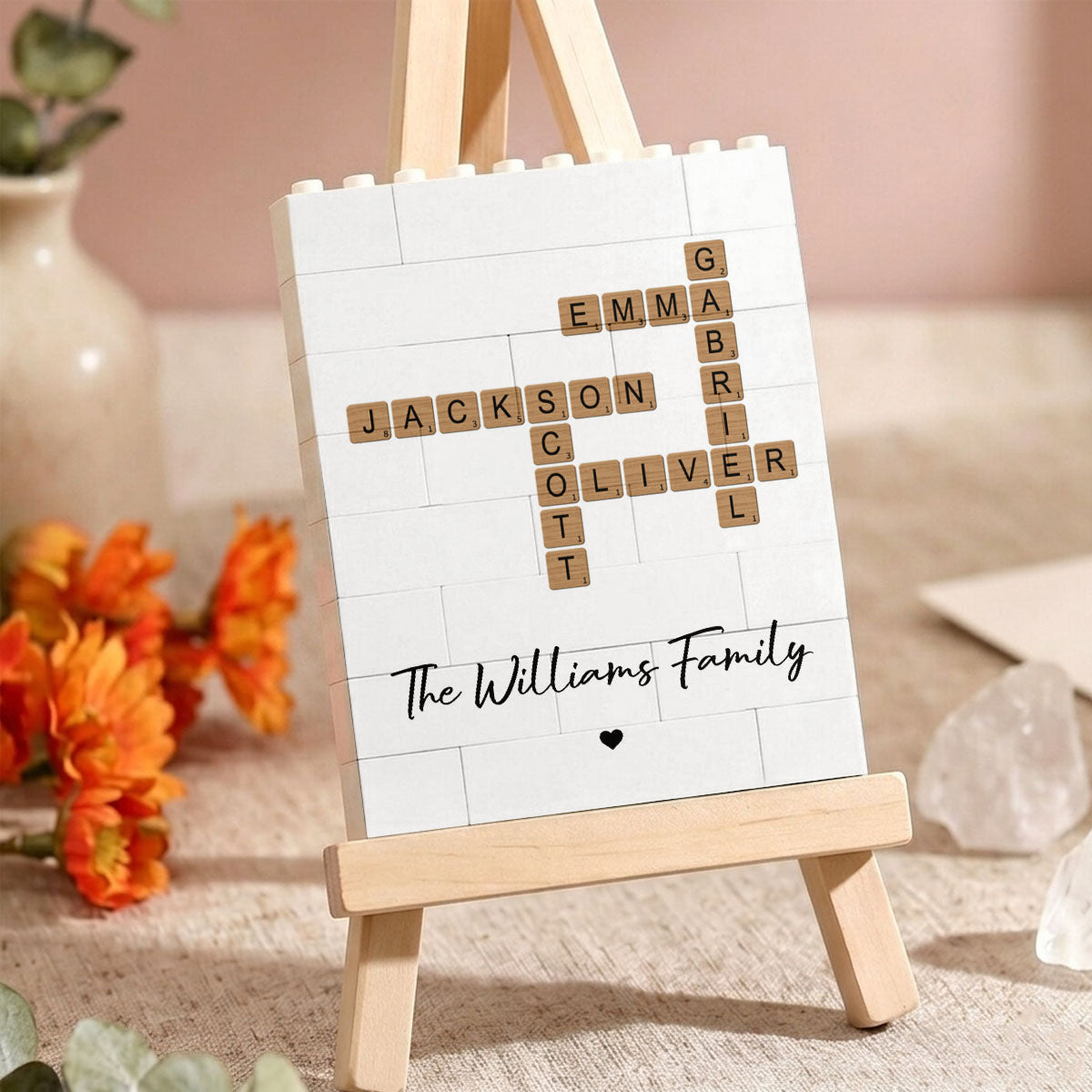 Custom Family Name Puzzle Crossword - Personalized Brick Block