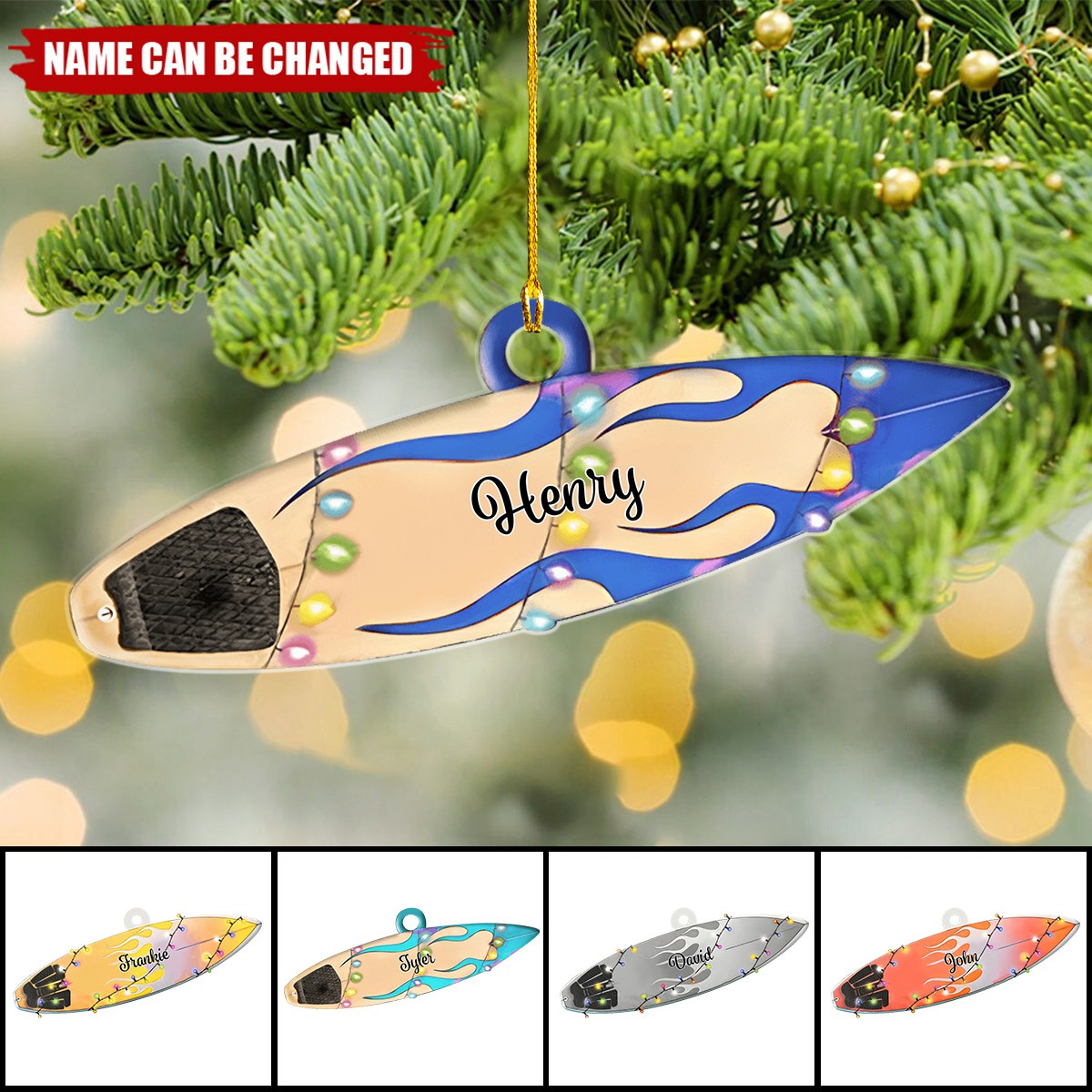 Personalized Surfboard Christmas Shaped Ornament Surfing Player Gift