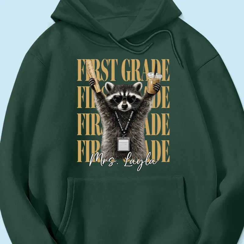Grade Level Funny Raccoon Teacher - Personalized Shirt - Back To School Gift