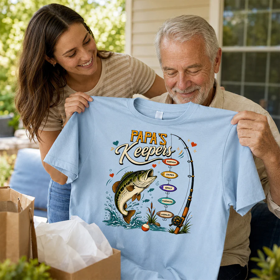 Grandpa's Keepers Fishing With Grandkids Names - Personalized Shirt