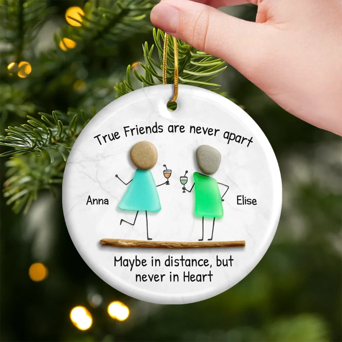 True Friends Never Apart Sea Glass - Personalized Ceramic Ornament - Christmas Gift For Friends