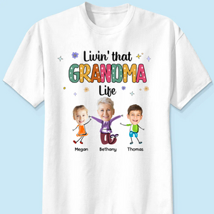 Custom Photo Living That Grandma Life Funny Cartoon - Personalized T Shirt