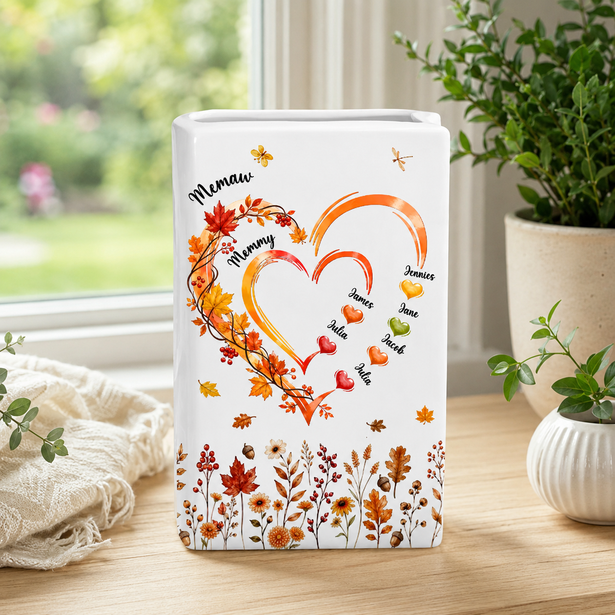 Grandma Heart Fall - Personalized Ceramic Book Vase