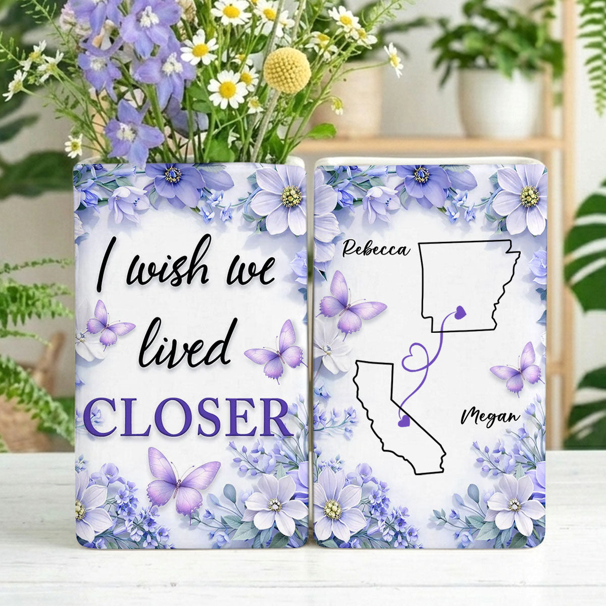 Flowers Ver I Wish You Lived Next Door - Personalized Ceramic Book Vase