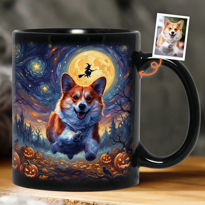 Custom Pet Dog Cat Portrait Halloween Van Gogh Art - Personalized Mug