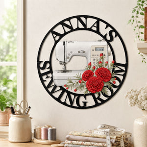 Sewing Room, Sewing Machine With Birth Flower - Personalized Metal Sign