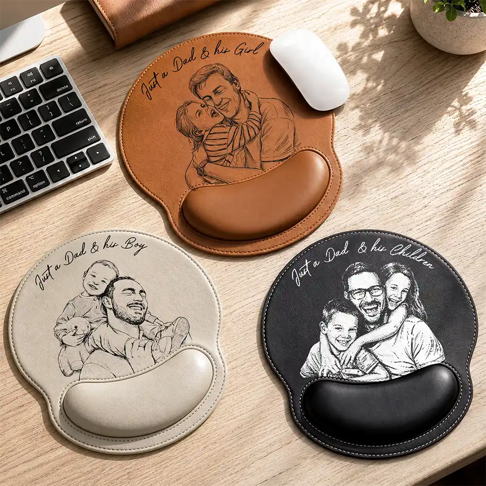 Custom Photo Bold Sketch Just A Dad And His Girl - Personalized Leather Mouse Pad