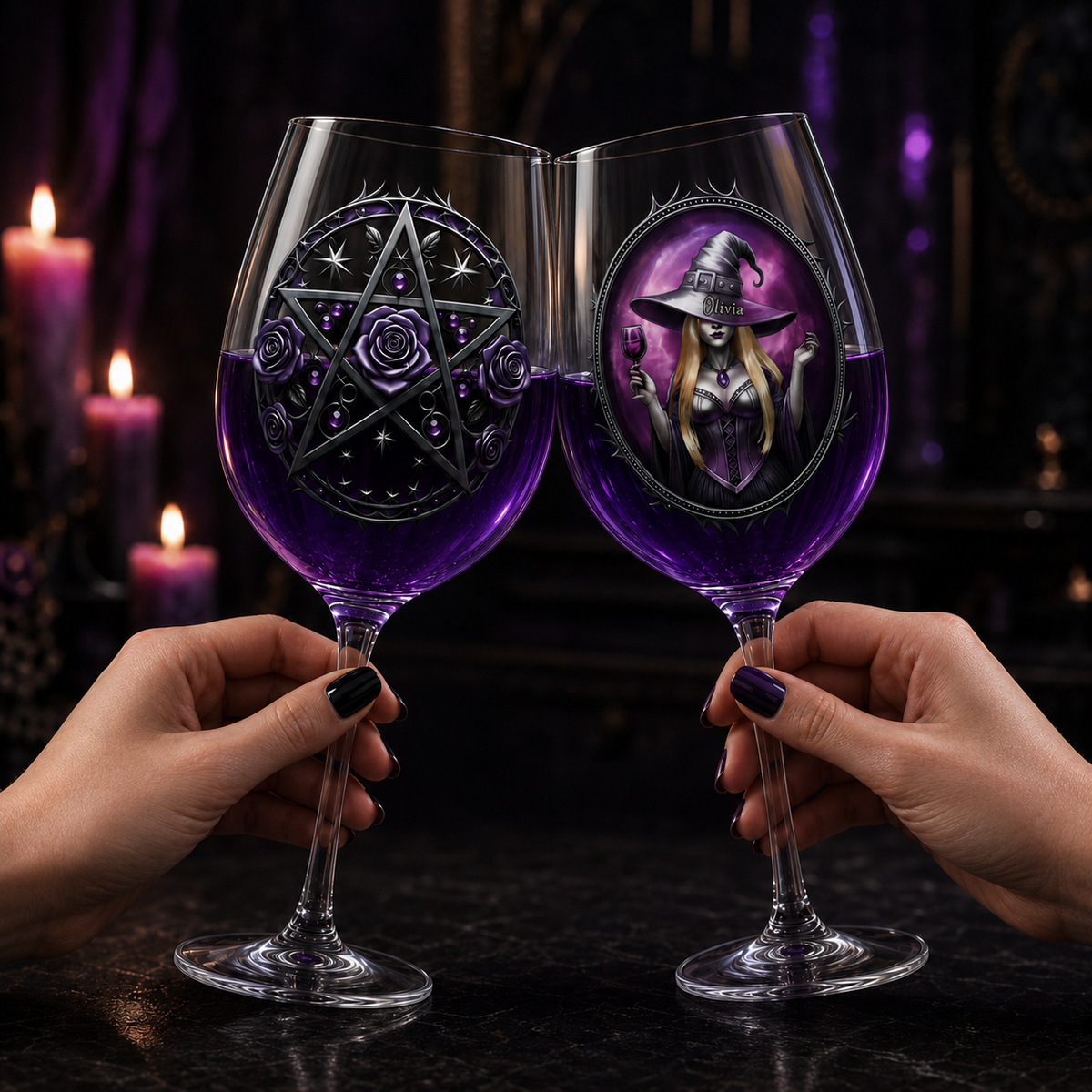 Custom Stemmed Wine Glass - Personalized Best Friend Birthday Gifts For Women, Besties, Sisters, BFF - Witch Vibes Only This Halloween