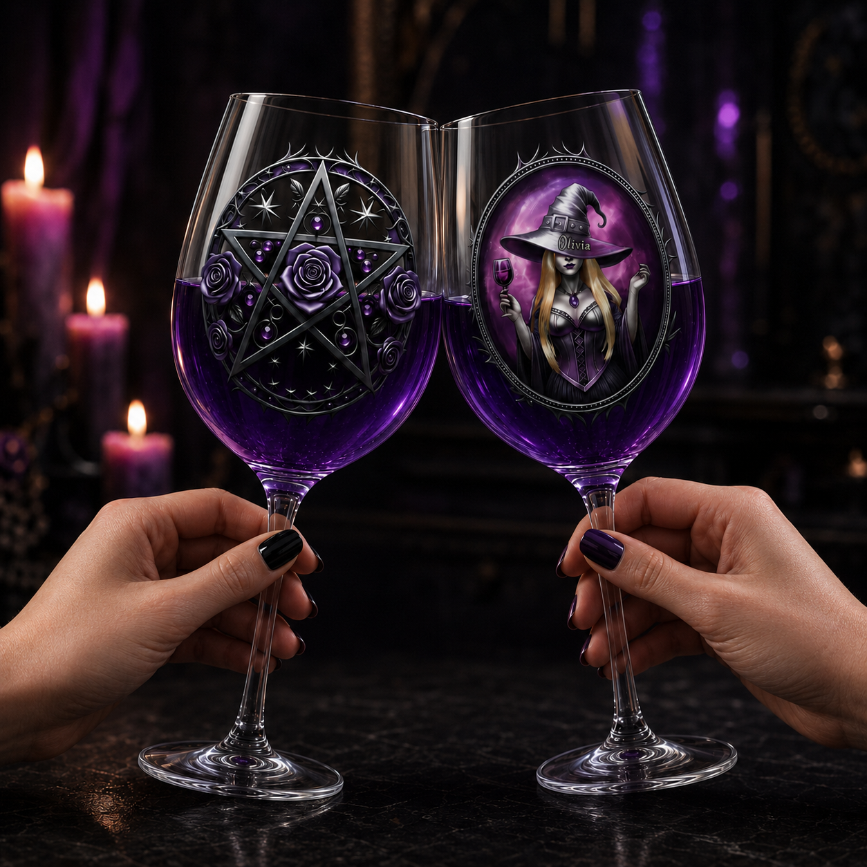 Custom Stemmed Wine Glass - Personalized Best Friend Birthday Gifts For Women, Besties, Sisters, BFF - Witch Vibes Only This Halloween