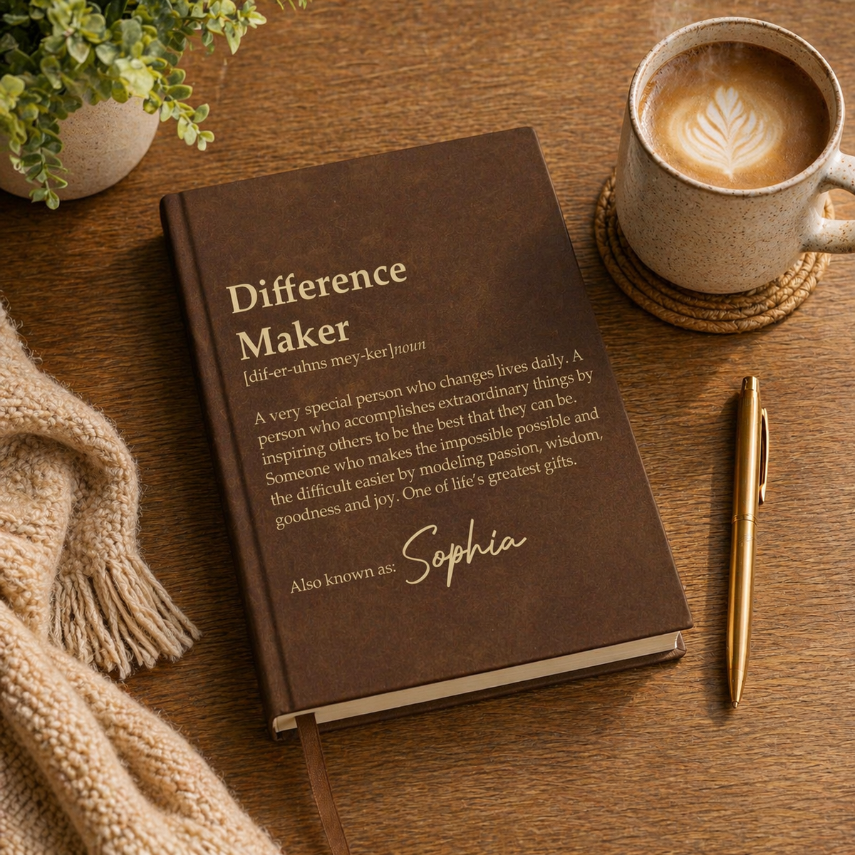 Personalized Difference Maker Journal, Custom Coworker Gifts, Leather Lined Notebook, Mentor Leader Appreciation Thank You Gift