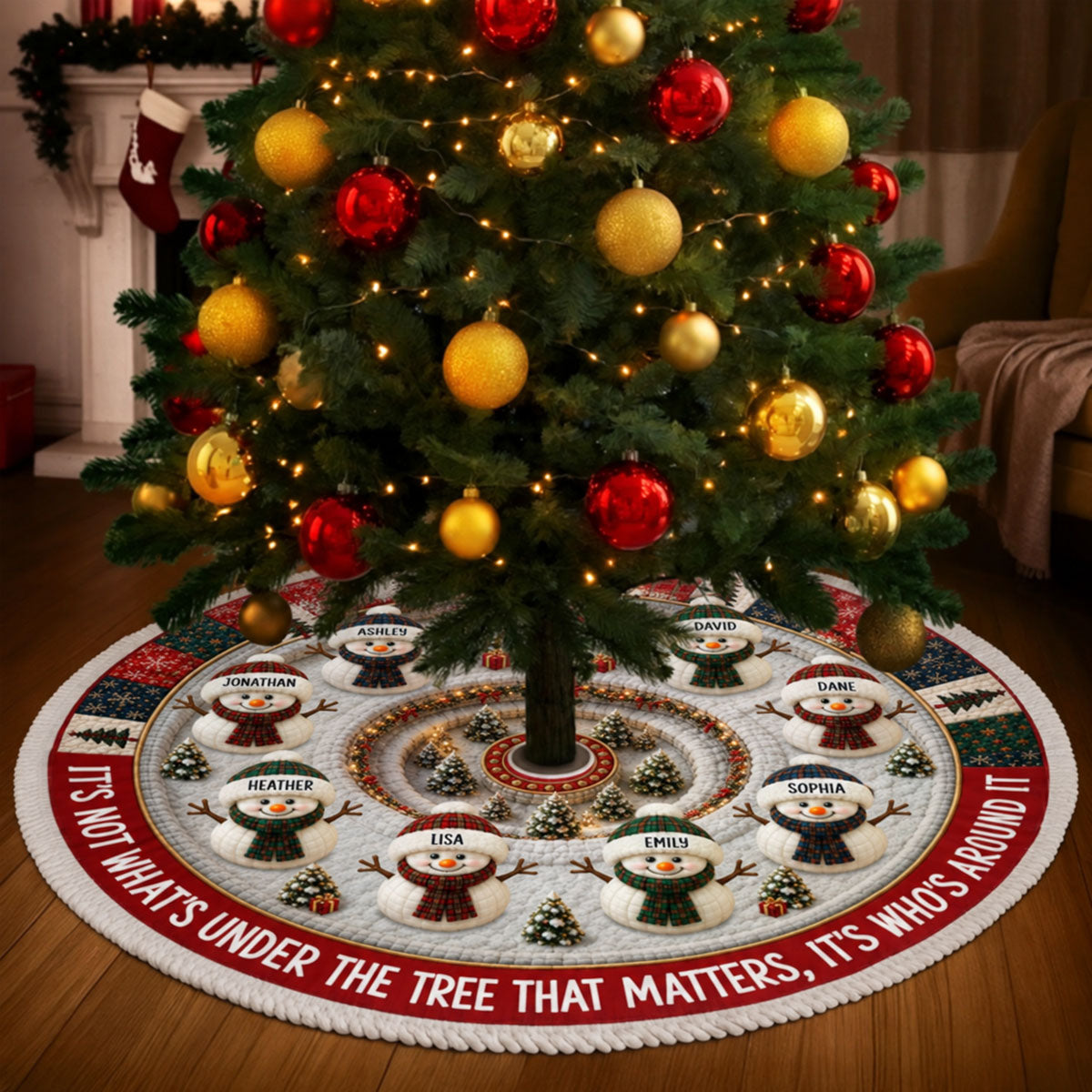 Custom Snowman Tree Skirt - Personalized Christmas Birthday Gifts For Mom, Dad, Brother, Sister