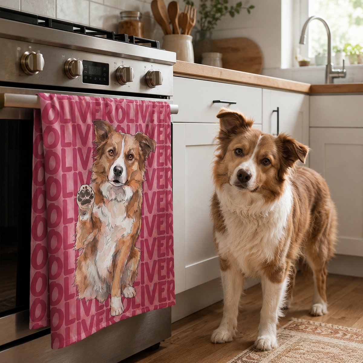 Custom Pet Portrait & Name Watercolor Style - Personalized Beach Towel
