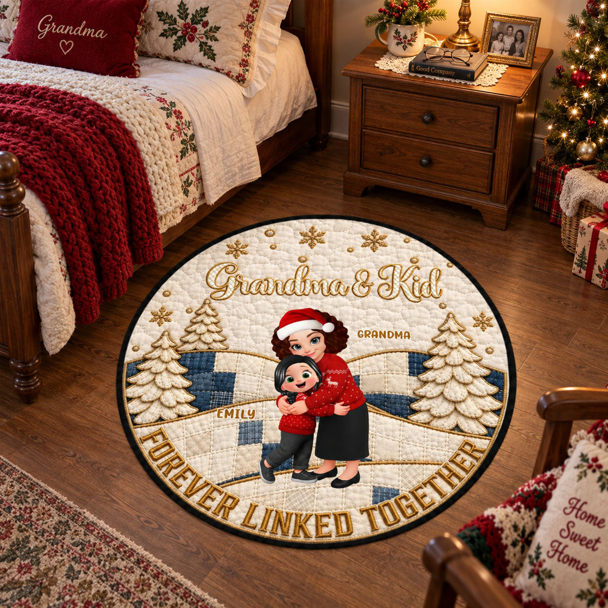 Grandma & Kids Forever Linked Together - Personalized Quilted Carpet - Christmas Decoration, Gift For Grandma