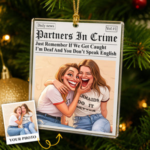 Partners In Crime - Daily News - Friendship Funny Gifts - Personalized Caricature Photo Ornament